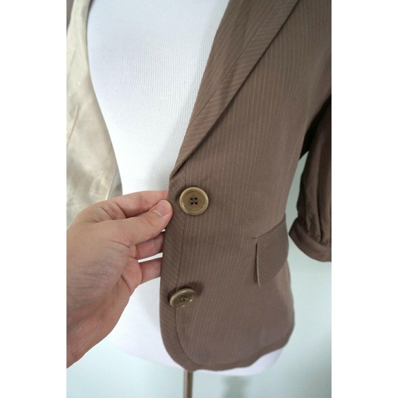 BCBG Max Azria Brown Pinstripe 2 Button Blazer S - Picture 6 of 8